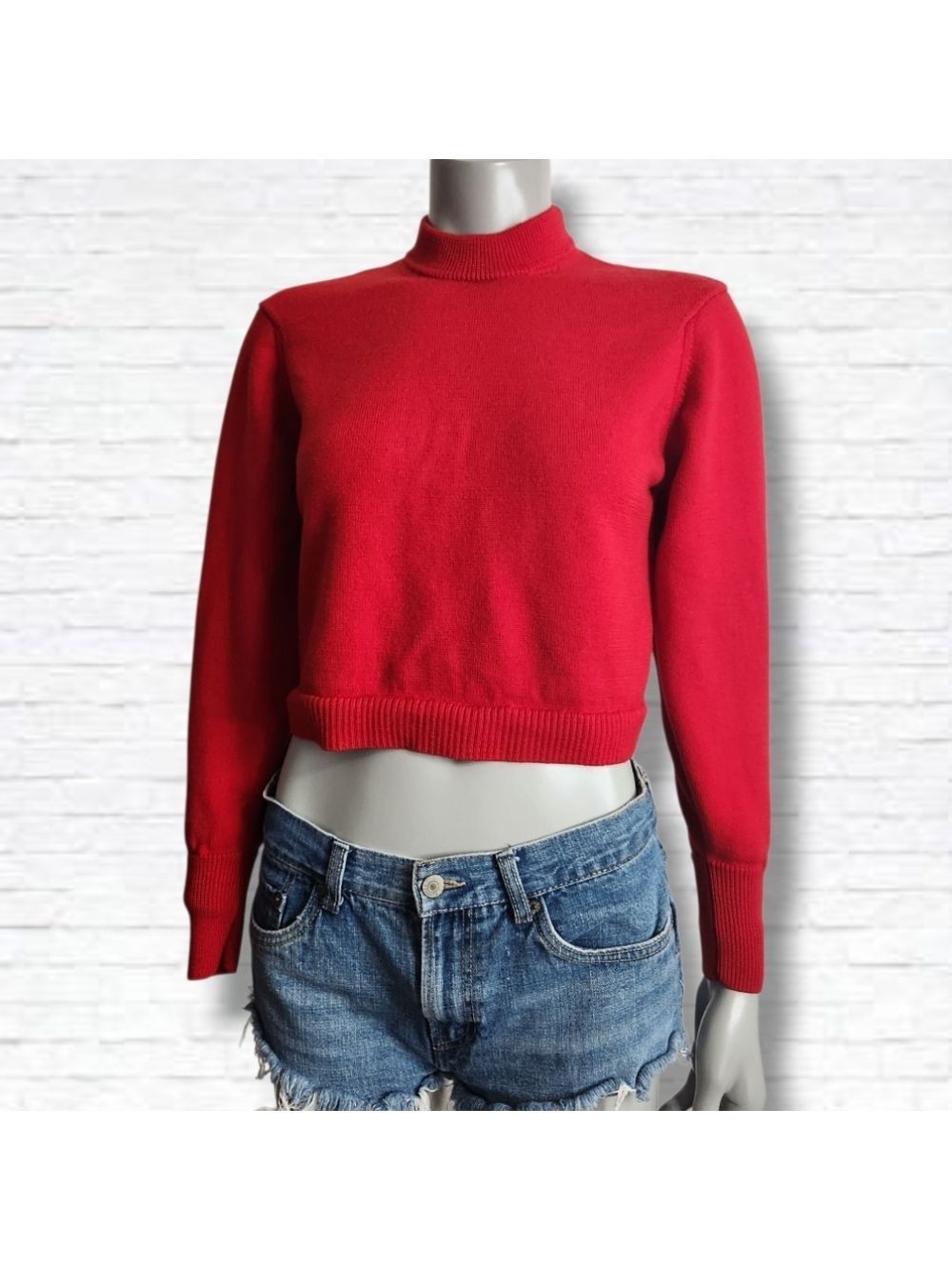 Aritzia X Wilfred Red Merino Wool Mockneck Crop Knit Sweater Size XS